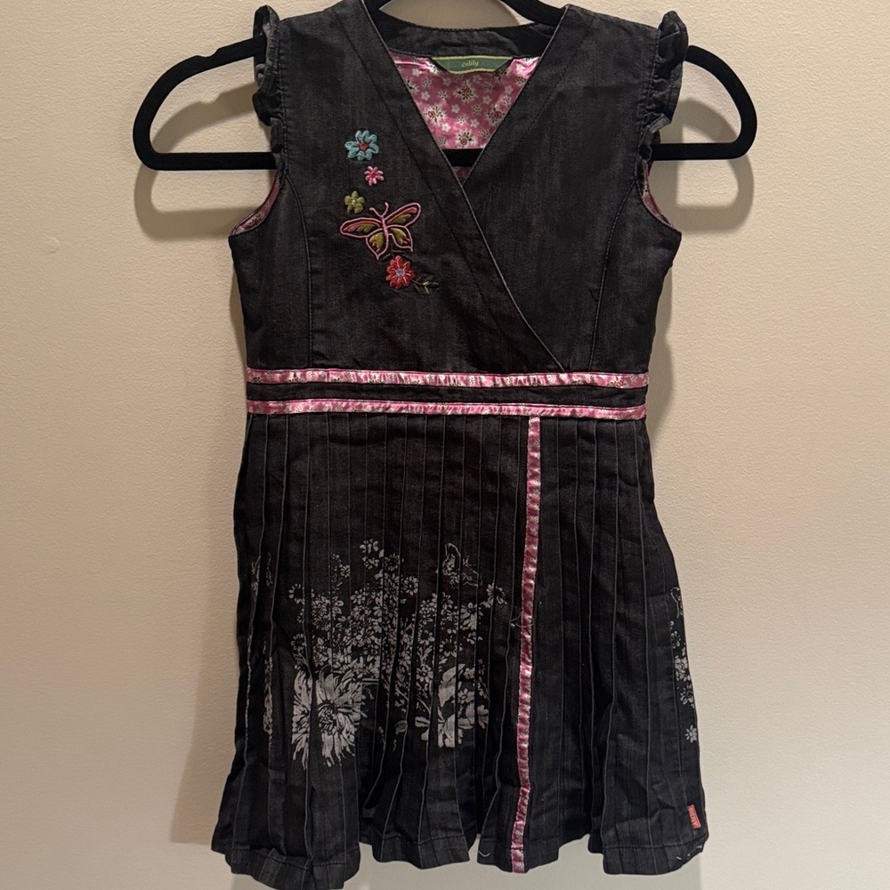 Oilily Black Dress with Pink and White Embroidery
